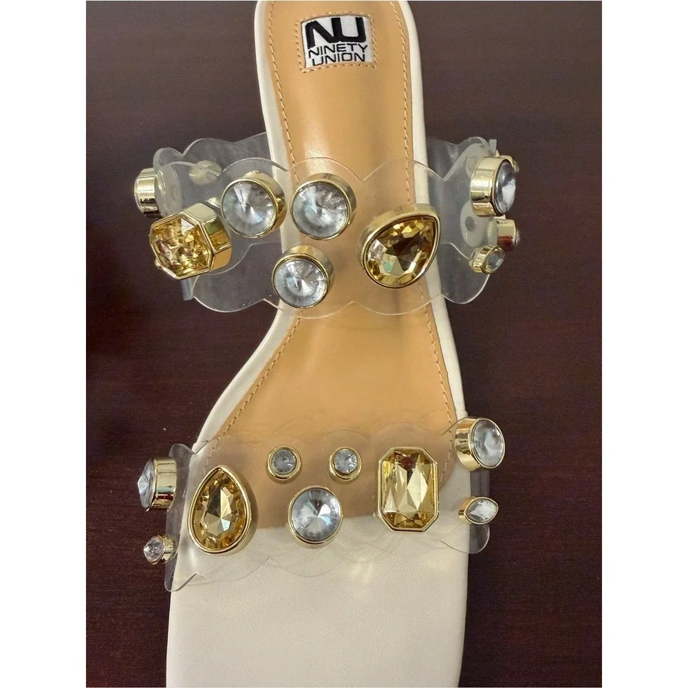 Ninety‎ Union Joyful Ivory Crystal Embellished Clear Strap Circle Heel Sandals 7